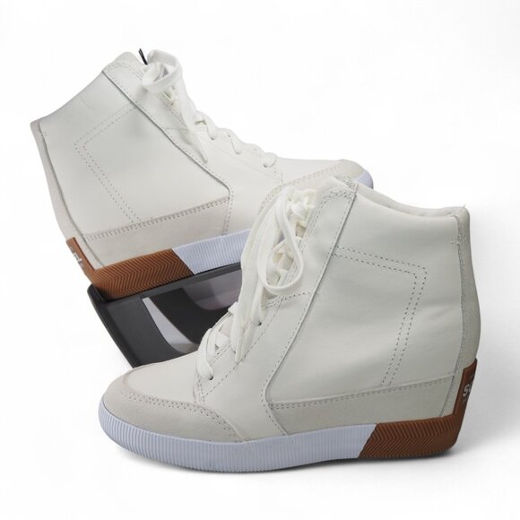Sorel Out N About Hidden Wedge Leather Boots Women's 7 White / Gum NL4596-125 - Picture 1 of 12